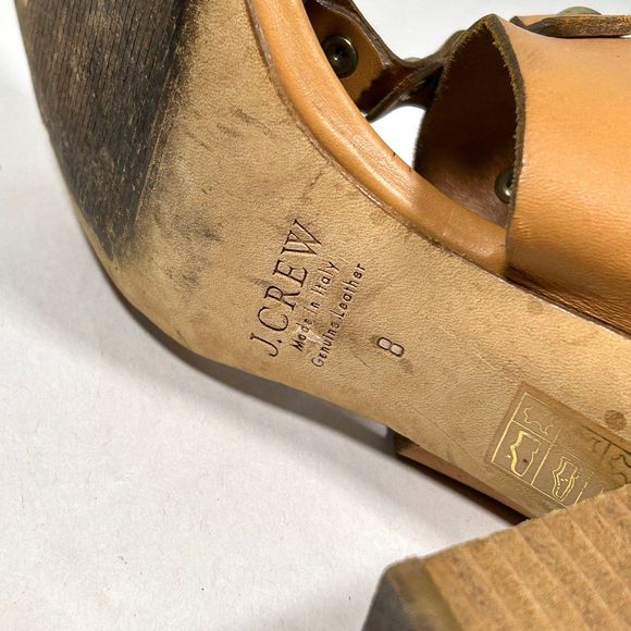 J Crew Equestrian Mid Block Heel Leather Sandals Womens 8 Tan - Picture 9 of 11